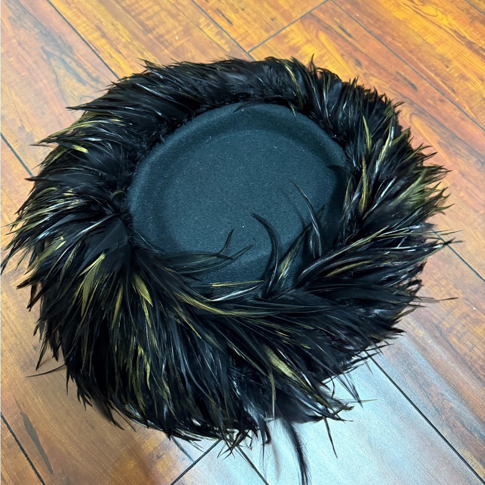 Vtg Joe Bill Miller Round Wool Black Feather Hat